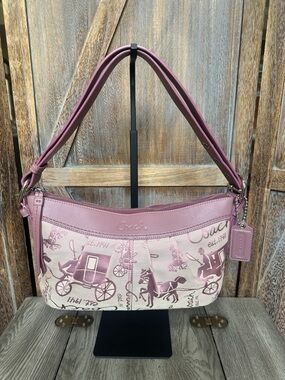 Coach Horse & Carriage Mauve Pink Canvas & Leather Shoulder/Crossbody Bag
